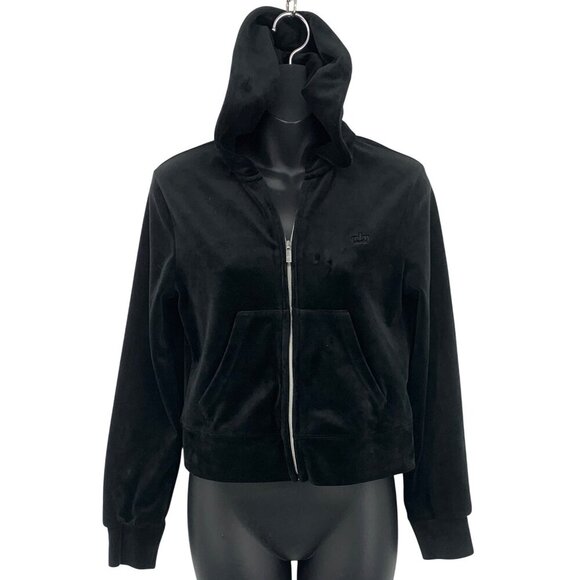 Juicy Couture Women Small S Velour Track Set Hoodie Jacket Pant Black Comfy EUC - Picture 1 of 12